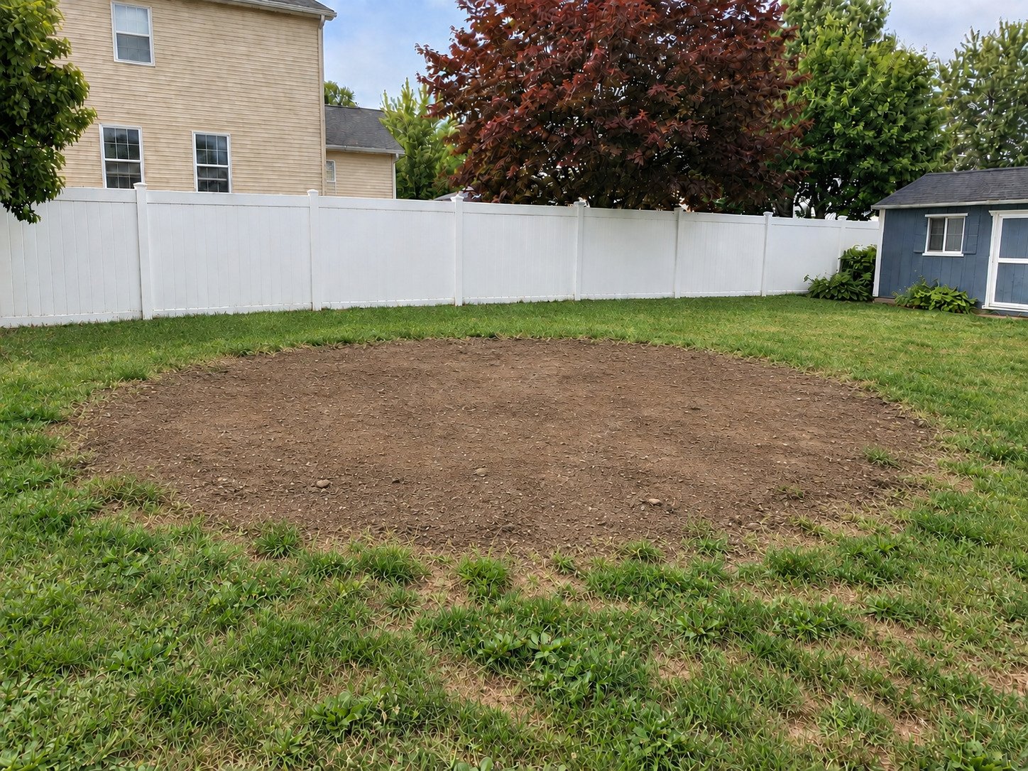 Graded circular topsoil footprint after the above-ground pool and base were removed.