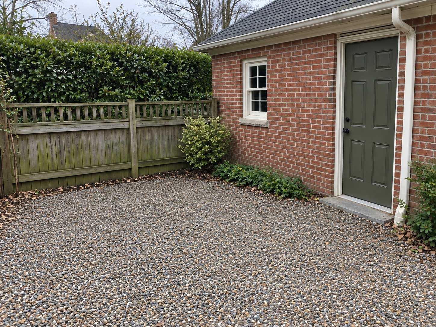 The same gravel staging bay after construction debris and its drop cloth are removed.