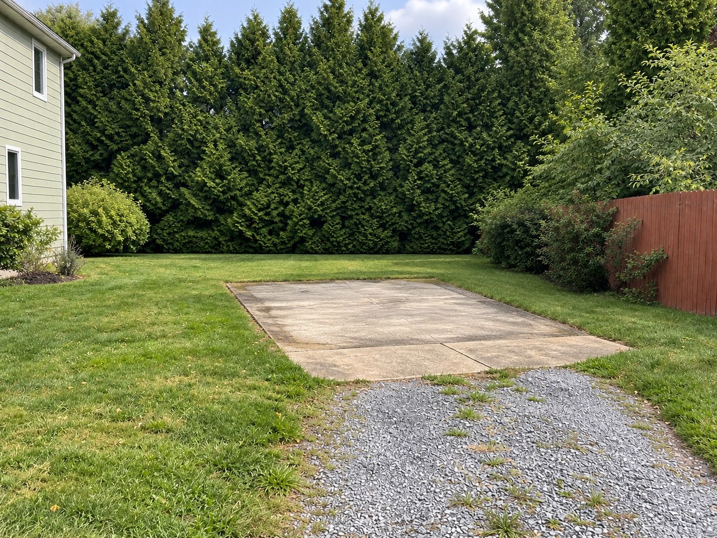 Clean empty concrete garage slab after the detached structure was removed.