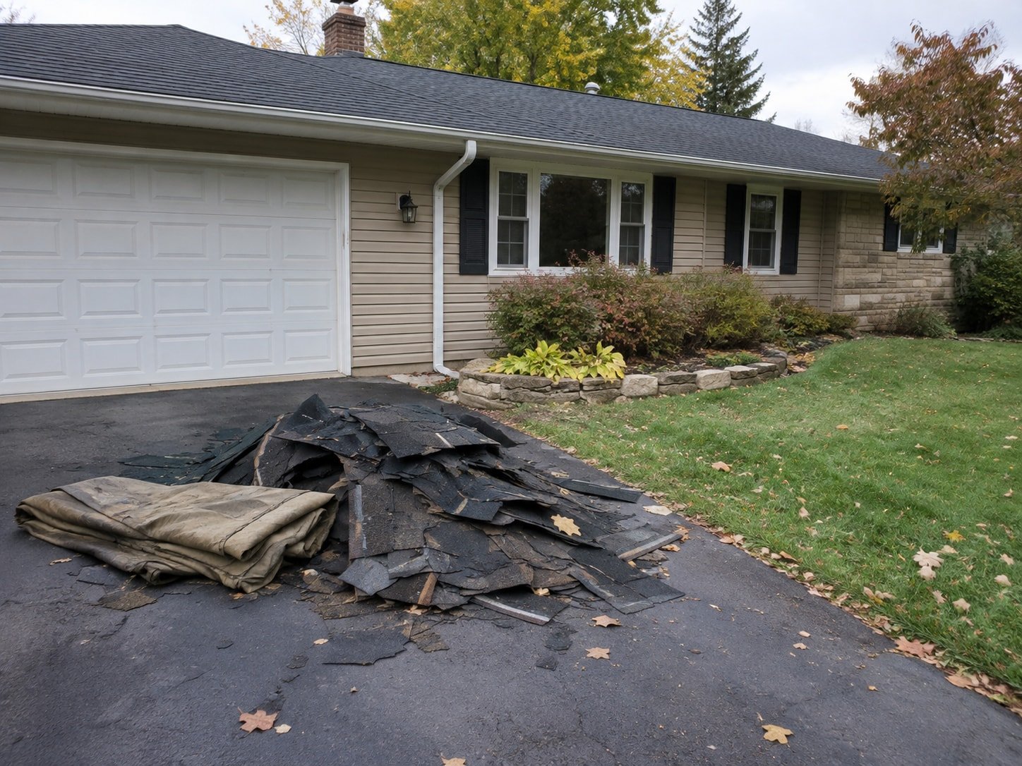Representative roof tear-off debris removal site before the work.