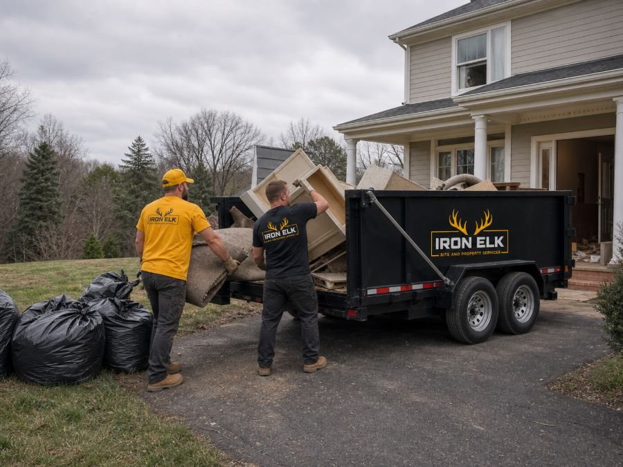 A trash-out in progress at a flip house.