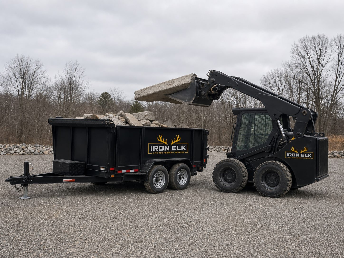 Broken concrete slabs loaded in the trailer.