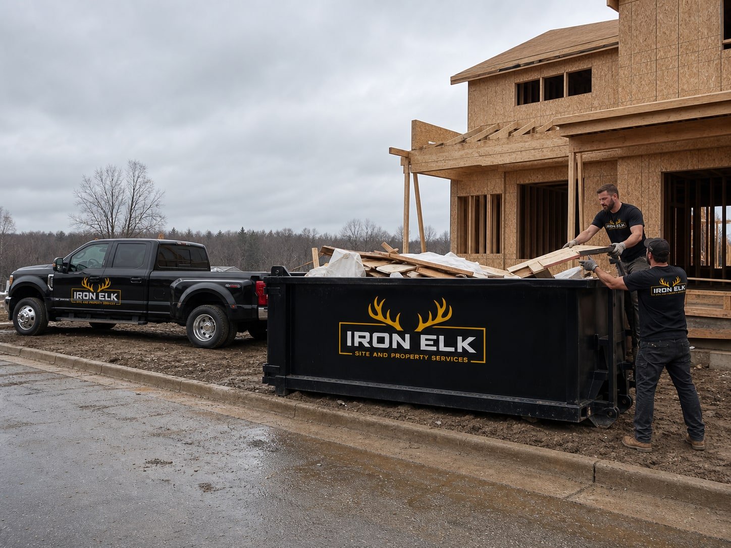 A 30-yard roll-off container on a job site.