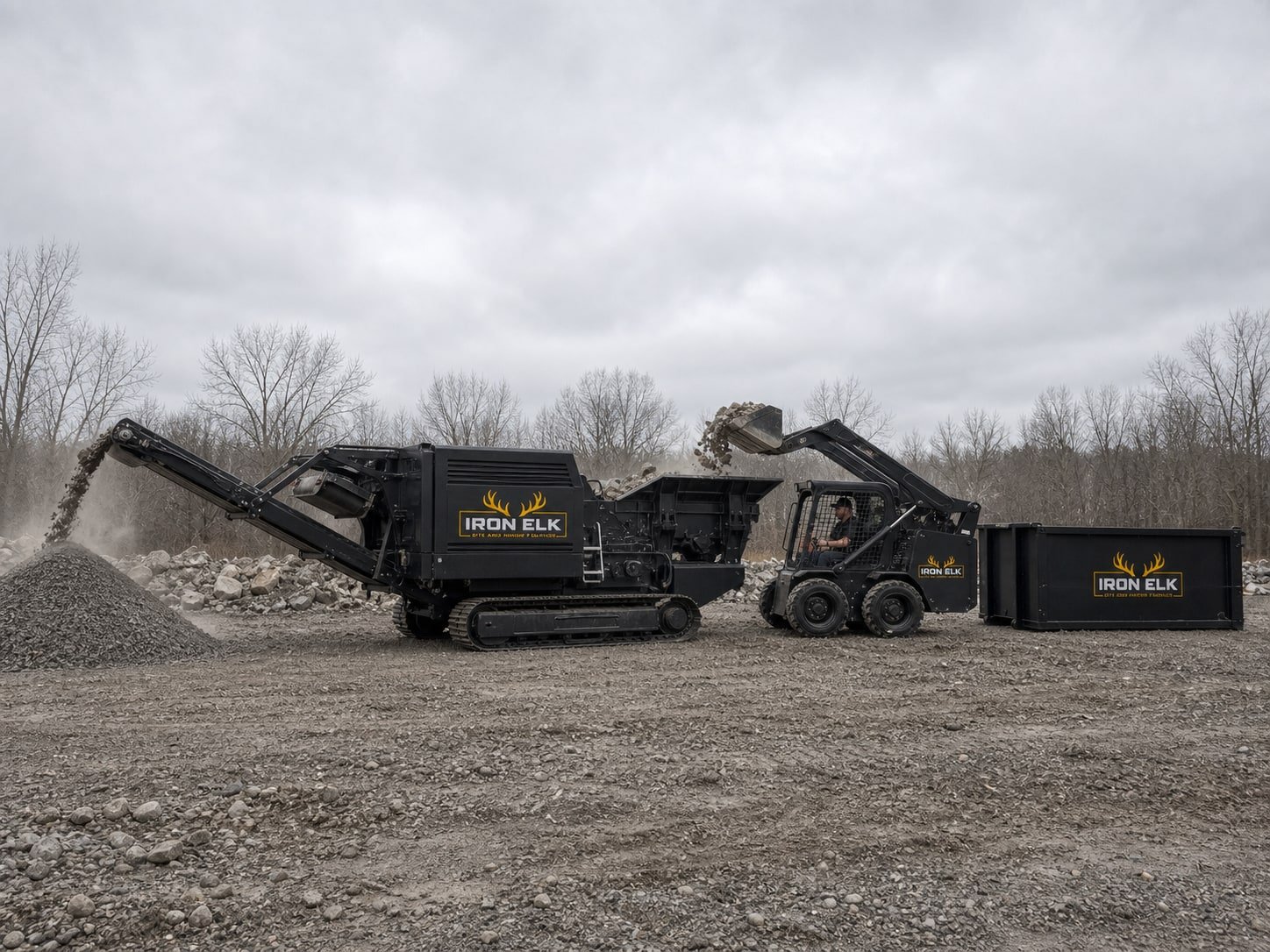 A crusher turning concrete rubble into stone.